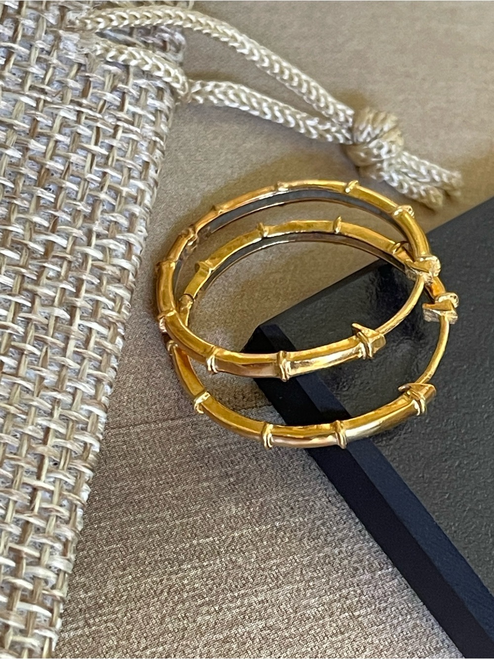 1 inch 925 Sterling silver Bamboo Hoops!! Gold Finish!! - Picture 7 of 14